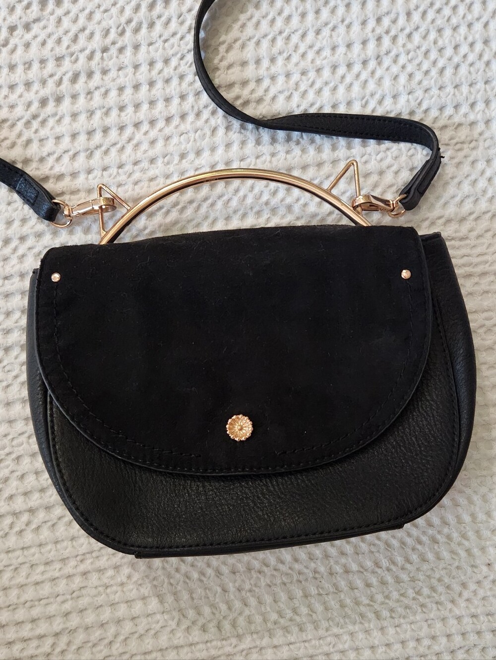 LC Lauren Conrad Black Cat Ear Crossbody with Gold Accent